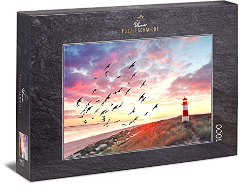 Ulmer Puzzleschmiede - Puzzle „Nordsee-Sehnsucht“ - Stimmungsvolles 1000 Teile Landschafts-Puzzle - traumhafte Nordsee-Küste mit Leuchtturm am Strand von Sylt