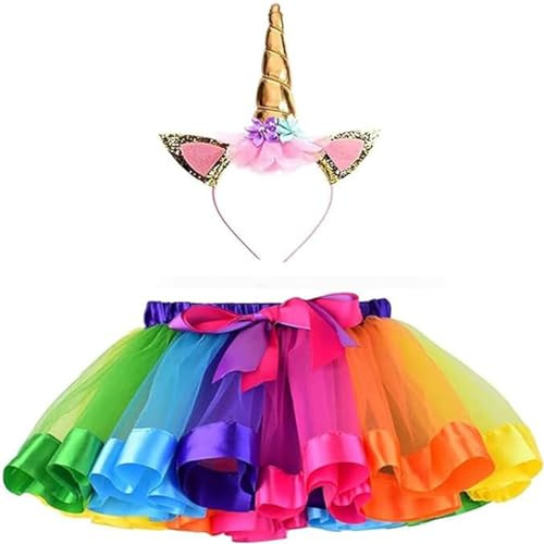 Afufu Deguisement Enfant Fille, Jupe Tutu en Ruban Arc-en-Ciel pour Les Filles, Costumes de Ballets avec Bandeau, Cosplay Princesse pour Fête d'anniversaire Halloween Robe 2-7 Ans