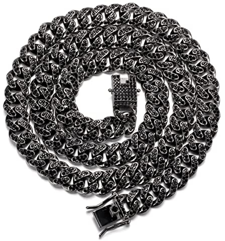 Halukakah Goldkette Herren Iced Out,Rhodiniert Schwarz 14mm Männer Choker Kette,Goldenes,Miami Kubanische Panzerkette,60cm,Geschenk für Mann