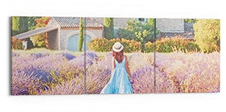 Wandbilder Dekoration Wohnzimmer Boho Heidekraut Frau Mehrteilige Bilder auf Leinwand 150x50cm Leinwandbild Schlafzimmer Set 3 teilige Wand Kunstdruck Art Groß XXL Wanddeko Bild Canvas CA150x50-4420