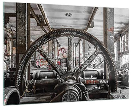 Moderne Impression sur Verre 100x70cm Image Tableau en Verre Decoration Murale Machine Industrielle Graffiti Grand Tableaux Decoratifs Muraux Chambre Horizontal Deco Cadre Salon Art GAA100x70-4304