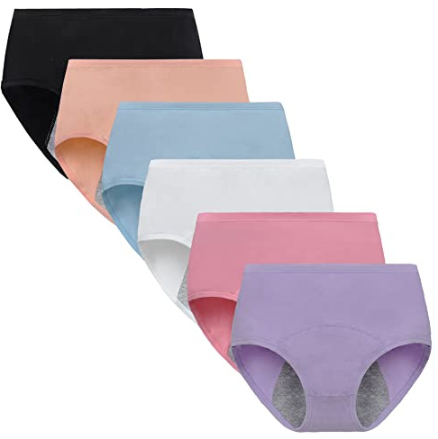 Anntry Chicas Grandes Algodón de protección Período Menstrual Bragas Adolescentes Respirable Bragas a Prueba de Fugas Mujer (Paquete de 6) (Debe Usar con Almohadilla o tampón)