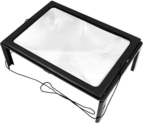 Shiwaki Lente d'Ingrandimento per Lettura con Luce LED, Lente d'Ingrandimento Rettangolare A4 illuminata con Lampada d'Ingrandimento per Libri, giornali per Biglietti da Visita, Anziani, Cucito