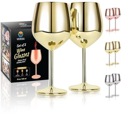 Gold Wine glasses set of 2，18oz Unbreakable Stainless steel wine glasses stemmed,Shatterproof wine steel gold goblets set Outdoor, red wine glass Metal Wine goblet love is blind for Mother's day