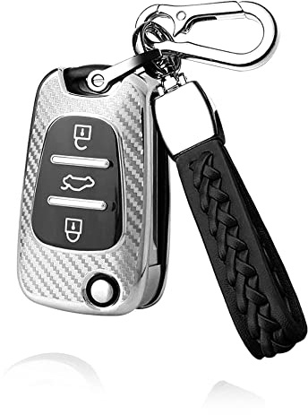 ontto Autoschlüssel Hülle Passt für Hyundai i10 i20 i30 ix20 ix35 und Kia Ceed Soul Sportage Venga Schlüssel Case TPU Schlüsselbox Schlüsselhülle Schlüsselanhänger 3 Tasten Schlüsselcover Silber