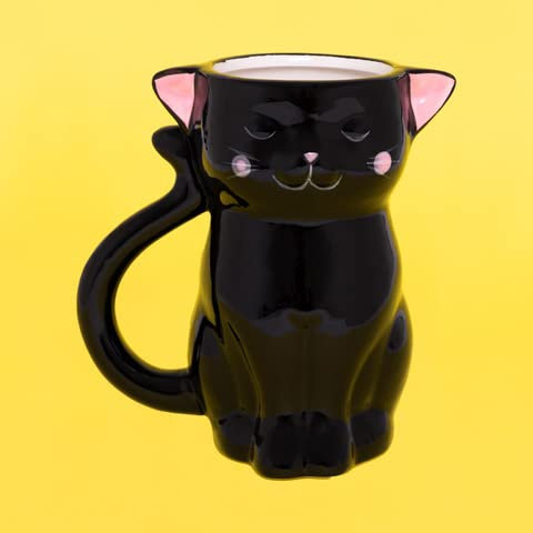 Fluffy Dreams – Die große Cutie Cat Love 3D Katzen Tasse Becher aus Keramik in schwarz-pink | handbemalt für Katzen Liebhaber | fasst ca.310 ml Getränke in Geschenkverpackung