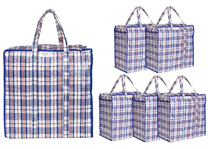 Josephine Osthoff Unisex Schwerlast wasserdichte Aufbewahrungstaschen, Langlebig & Vielseitig, Mit Reißverschluss für Umzug & Einkaufen, 75L Kapazität, Bis zu 20 kg Belastung, Blau, Packung mit 6