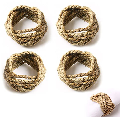 6 Stücke Handgemachte Serviettenringe, Gewebte Serviettenringe, Natürliche Serviettenringe, Kreative Serviettenringe, Serviette Schnalle, für Tischdekoration, Hochzeit Party, Alltag