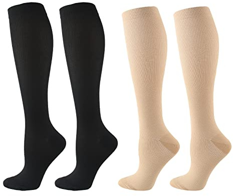 Compression Socks for Women 2pairs Surgical Compression Socks Flight Socks for Men Knee High Knee High Varicose Veins Socks Stockings for Sport Running Travel Nursing Pregnancy 20-25 mmhg (XXL)