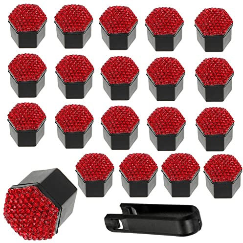 Universal 21mm Radschrauben Abdeckung,20 Stück Bling Bling Auto Radschraubenkappen, Bling Kristall Radmutterkappen, Sechskant-Reifenmutterkappen,Mutternabdeckungen, mit Entfernung Werkzeug für Autos