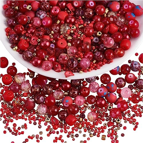 BEEFLYING Assorted Crystal Glass Beads for Jewelry Making, Red | Bulk Including 8mm Beads for Bracelet Making, DIY Necklace Earring Phone Lanyard Crafts Accessories