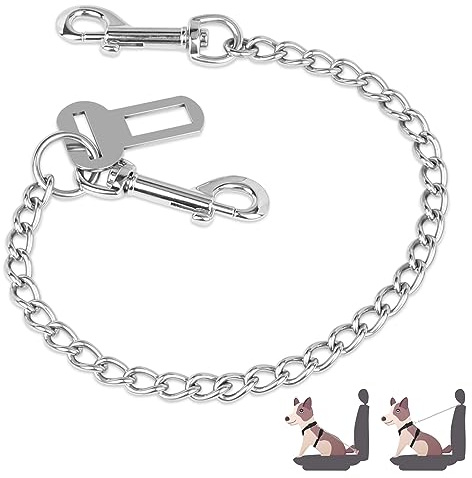 EFUTURETIME Cintura di Sicurezza per Cani Auto 53cm, Cintura Cane Auto Antimorso in Acciaio Inox 304, Guinzaglio Auto per Cani 3 in 1 per Fibbia Cintura di Sicurezza, Bagagliaio e ISOFIX