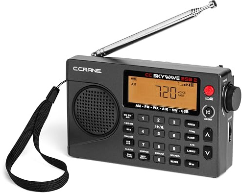C. Crane CC Skywave SSB 2 AM, FM, Shortwave, NOAA Weather + Alert, Scannable VHF Aviation Band and Single Side Bands Small Battery Operated Portable Travel Radio Includes SW Wire Antenna Adapter