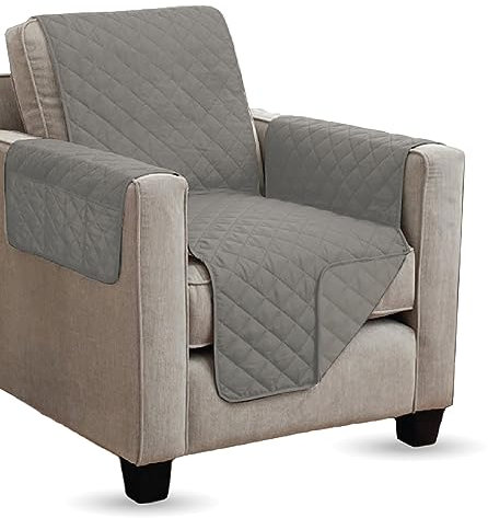 Bestlivings Sesselschoner (Grau) gesteppt - 190x165cm - Sesselauflage mit Armlehnen und Taschen - Sesselüberwurf ÖKO-Tex Schoner für Sessel - Überwurf