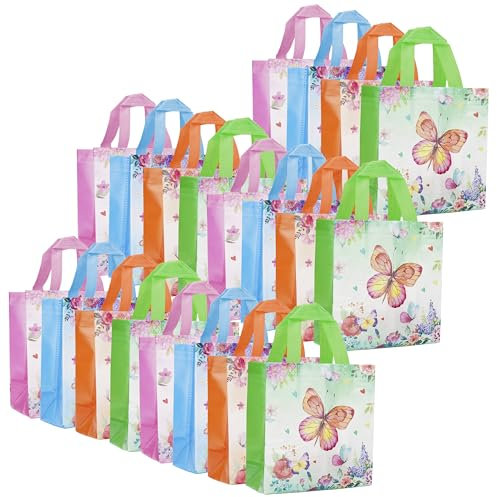 BELLE VOUS Wiederverwendbare faltbare Einkaufstaschen - 20er Pack - Große Einkaufstasche faltbar - Damen Einkaufstasche - Shopping Bag - Einkaufsbeutel - Schmetterlingsdesign