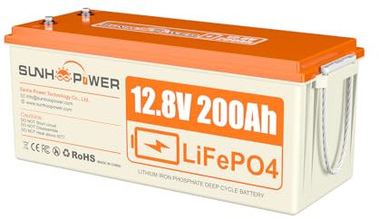 SUNHOOPOWER 12V 200Ah LiFePO4 Battery, 2560Wh Lithium Battery with 100A BMS, 4000+ Cycles & Low Self-Discharge, Perfect for Motorhome, Marine, Solar Energy Storage, Backup Power, Off-Grid