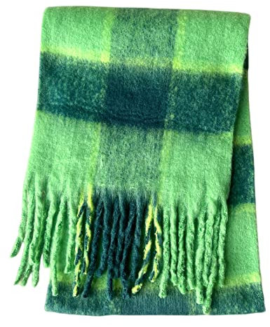 Damen Fleece Winddicht Loop-Schal Nackenwärmer Herbstschal Winterschal Karo Tartan Streifen Damen Loop Schal, Blue Green, Einheitsgröße Geschenke für Männer Frauen Warme Winter