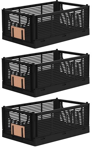 Brandsseller Faltbare Klappbox M 3er Set stabiler Einkaufskorb stapelbarer Transportkorb Aufbewahrungskiste - Schwarz