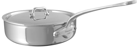 Mauviel M'Urban 4 Tri-Ply Polished Stainless Steel Saute Pan With Lid and Cast Stainless Steel Handle, 3.2-Qt, Made In France