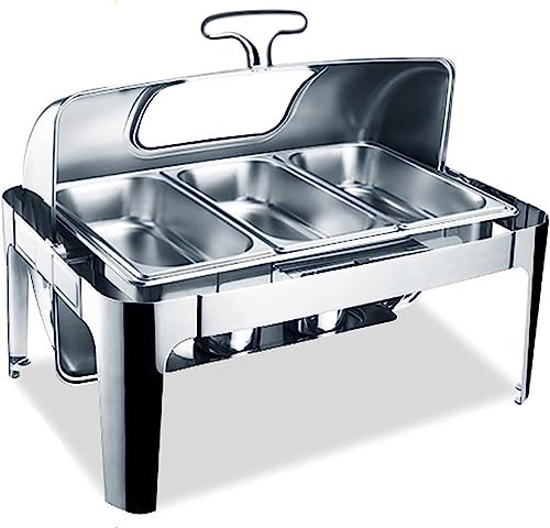 Buffet-Servierer zum Erhitzen von Speisen – Buffetplatte mit Deckel, Portionskontrollplatte, Tisch-Buffet-Heizung, Trolley-Lebensmittel-Heizung, Portionsplatte, massiver Stahl Li (sichtbare Abdeckun