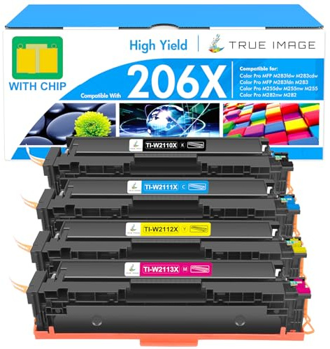206X Toner Cartridges 4 Pack High Yield: MFP M283fdw M283cdw M255dw 206A 206 Set Compatible Replacement for HP 206X for HP Color LaserJet Pro MFP M283fdw M283cdw M283 Printer Ink (with Chip -B/C/Y/M)