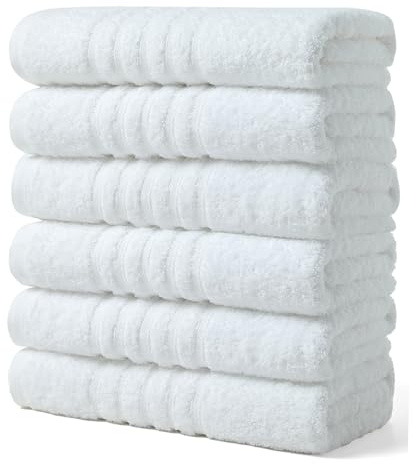 Aibaser Towels 6 Pack Bath Towel for Bathroom, 100% Cotton (24 x 48 Inches) High Absorbency Quick Drying (White)