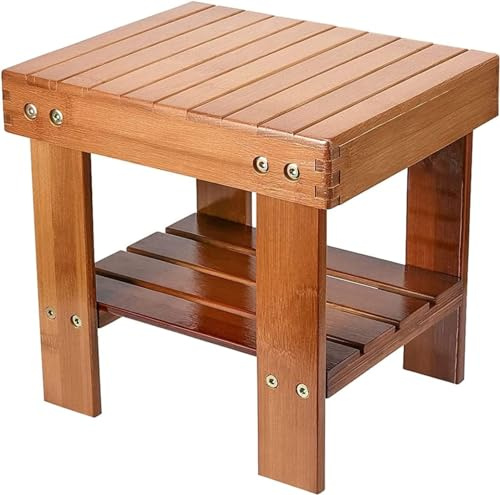 Malloom Small Bamboo Bedside Step Stool - 2-Tier Foot Stool with Storage - Ideal for High Beds, Plant Pot Stand or Step Stool - Portable & Sturdy (26.5cm)