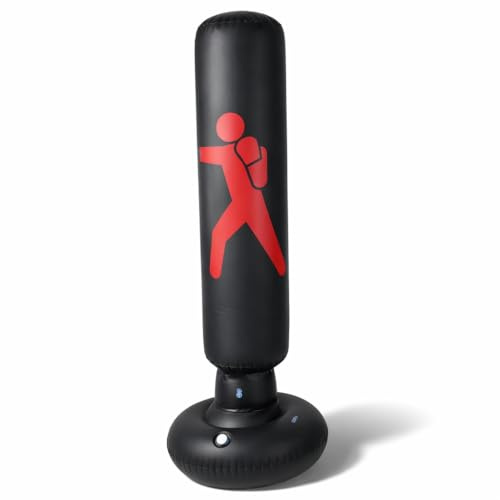 Boxningsväska, 160 cm höjd PVC boxningssäck stående boxningssäck uppblåsbar kickboxningsväska stående tumlare kolumn sandväska för vuxna tonåringar