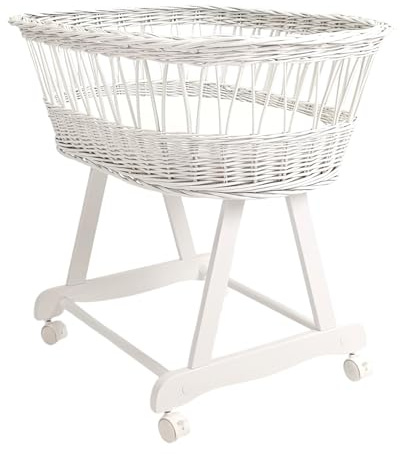 WIKLINOPOL IRENEUSZ ZYGMUNT WICKER WOOD BABY 2000 EU Stubenwagen aus Weide, Retro-Bettchen, Bollerwagen mit Untergestell aus robuster Buche in der Farbe Weiß