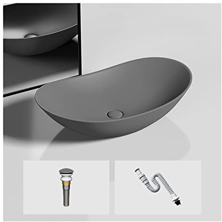Fregadero de recipiente para encimera de baño Fregadero de recipiente ovalado Fregadero de baño de 20.4 x 12.5 Fregadero de tocador de recipiente de baño de cerámica mate con encimera ovalada con d