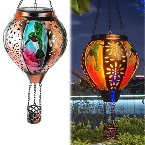 Neioaas Hot Air Balloon Solar Lantern - Twinkling Flame Hanging Solar Lantern, Outdoor Waterproof Light Garden Decoration for Patio Garden Yard Party Decoration (Hummingbird)