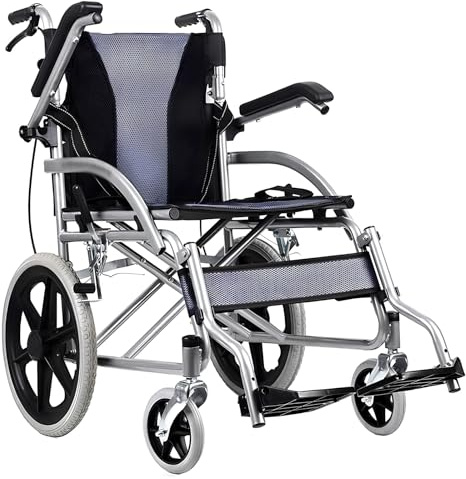 DYHQQ Fauteuil Roulant De Transport Portable Avec Frein À Main, Fauteuil Roulant Ergonomique Fauteuil Roulant De Voyage Pliant Ultraléger Pour Adultes Et Enfants