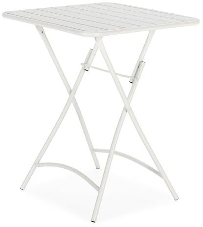 Tavolo da giardino pieghevole quadrato in metallo Perla Bianco, 60x60x74 cm