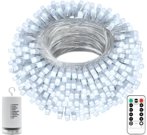 DBFAIRY 20M 200 LED Christmas Tree Lights Battery Operated with Remote | 8 Modes Christmas Fairy String Lights Outdoor Waterproof for Garden Patio Wedding Party Decorations (Cool White)