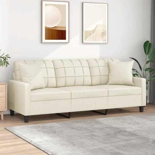 LAPOOH 3-Sitzer-Sofa mit Zierkissen Creme 180 cm Kunstleder, Sofas & Couches, Sofa Wohnzimmer, Sofa Für Jugendzimmer, Relaxsofa, Sofa Für Schlafzimmer, Polstersofa 3200809