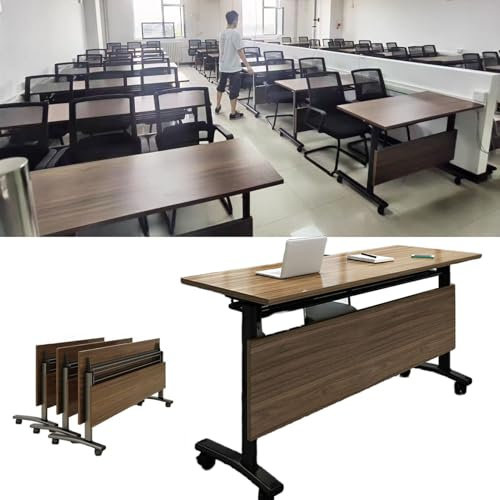 Klappbarer Konferenztisch, 2,44 m, rollbarer mobiler Schreibtisch für Seminare und Meetings, Farbe Walnuss, faltbar und tragbar, 180 x 61 cm