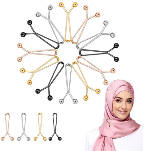 12 Stück Sicherheitsnadeln Schwarzer Hijab für Frauen, Sicherheitsnadeln für Hijab Große und Kleine Perlen Broschen und Pins Schwarz Weiß Gold Roségold