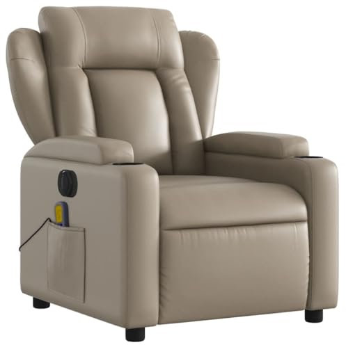 KOIECETA Massagesessel Sessel Elektrisch Relaxsessel mit Liegefunktion Vibrationsfunktion Fernsehsessel Liegesessel für Wohnzimmer TV Sessel Cappuccino-Braun Kunstleder
