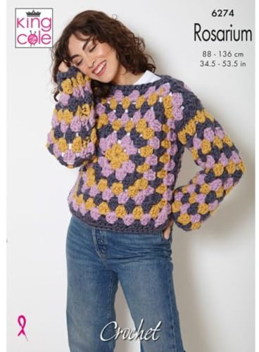 King Cole Maglione da donna a doppia maglia all'uncinetto, modello Granny Square e slipover (6274)