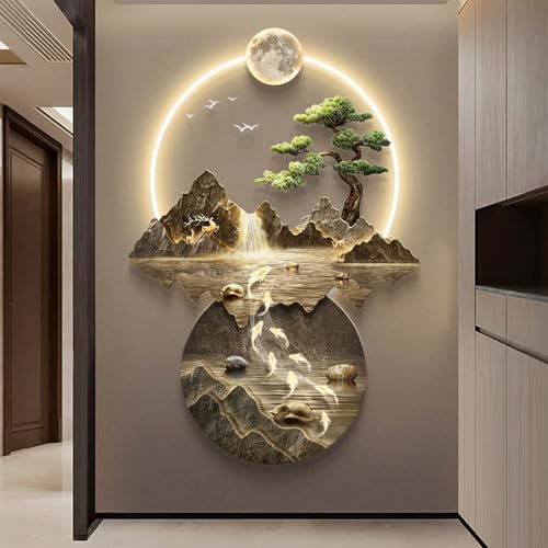 YuchiFa Decorazione da parete 3D, Sculture da parete con luce LED, Lampada decorativa da parete, Dipinti murali cinesi per la casa, Ingresso, Corridoio, Camera da letto (#3)