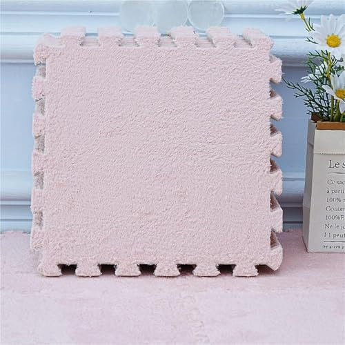20 Stück Flauschige, Ineinandergreifende Schaumstoff-Fliesenmatten Aus Plüsch, Schaumstoff-Puzzle-Spielmatte For Heimdekoration, 30,5 X 30,5 X 1 Cm, Verdickte Quadratische Teppichfliesen(Pink,12pcs)