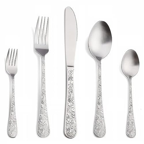 NSTVVEE 80 Piece Cutlery Set for 16, Stainless Steel Cutlery Set, Modern Imperial Flatware Set, Include Knife/Fork/Spoon & Long Teaspoon/Salad Fork Dishwasher Safe Cutlery Carving