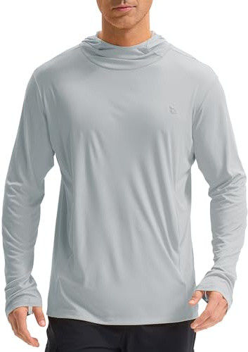 baleaf mäns gym löparskjortor snabbtorkande UPF50+ sport träning simning toppar rashguard, Långärmad grå, XL