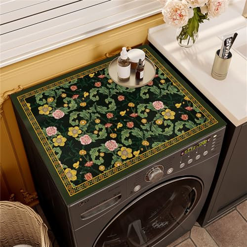 Highdi Housse de Protection pour Machine à Laver Top Motif Floral,Coussin de Machine à Laver Antidérapant Housse de Machine à Laver pour Machine à Laver Ou Sèche-Linge (Vert,60x60cm)
