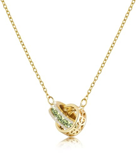 Linawe Edelsteine Anhänger Kette Damen, Statement Halskette Schmuck Set, Edelstahlkette Geburtsstein Kristall Kettenanhänger, Erhältlich in Gold, Roségold und Silber