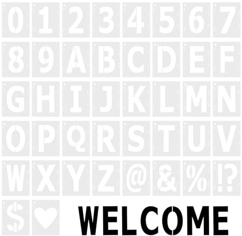 JJUNW Plantillas de letras y números de 3 pulgadas, 42 plantillas reutilizables de plástico para pintar en madera, pared, tela, roca, cartel, proyectos de arte de bricolaje