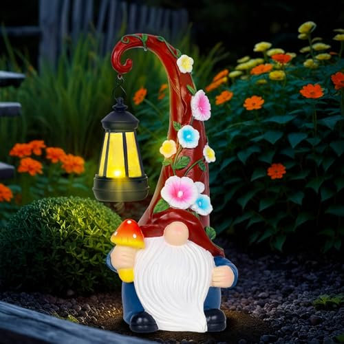 MERUIKCO Gnomes Solar Garden Ornaments Outdoor with LED Lights, Birthday Gifts for Women, Christmas Gifts for Mum, Graden Gonk Statue Decor for Yard Lawn Balcony Patio(12.8Inch/32.5cm)