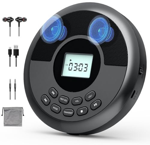 Portable CD Player with Bluetooth and Speakers, Headphones, ProChosen Rechargeable Personal CD Player Anti-Skip Protection-CD/MP3/USB/BT Play/AUX Car Connection