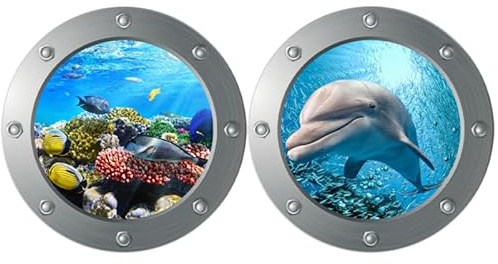 DIYEAH Pegatinas De Pared OceáNicas 3D 2 Piezas DecoracióN Marina Para HabitacióN Sala Cocina Adhesivos ExtraíBles Vida Marina Pegatinas Decorativas