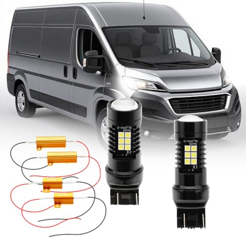 NSLUMO DRL Lampadina LED 7443 W21/5W 3030 SMD 800LM 6000K per Fi.at Ducato, Peug.eot Boxer, Citr.oen Jumper, Op.el Movano C 2014-2025 DLR Luce Diurna Laterale Sidelight No Hyper Flash Integrata | P/eugeot Boxer, C/itroen Jumper, O/pel Movano C 2014-2025 DRL laterale luce posizione, 800LM 6000K bianco senza hyperflash